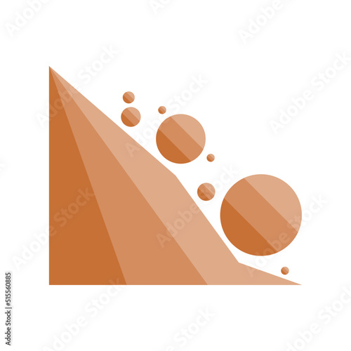 Beware of rockfall mountain hill landslide natural disaster warning sign brown icon flat vector design.