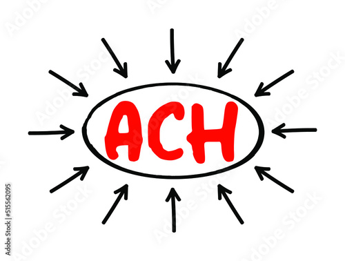 ACH Automated Clearing House - computer-based electronic network for processing transactions, acronym text concept with arrows
