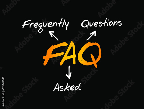 FAQ - Frequently Asked Questions list is often used in articles, websites, email lists, and online forums, acronym text concept background
