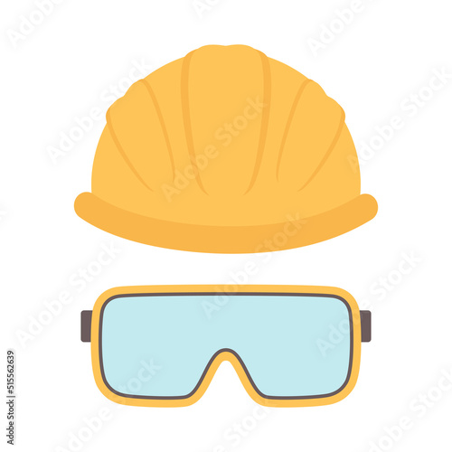 vector illustration of construction helmet and glasses