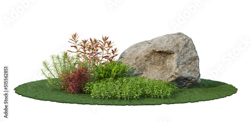 The garden is decorated with stones on a white background.