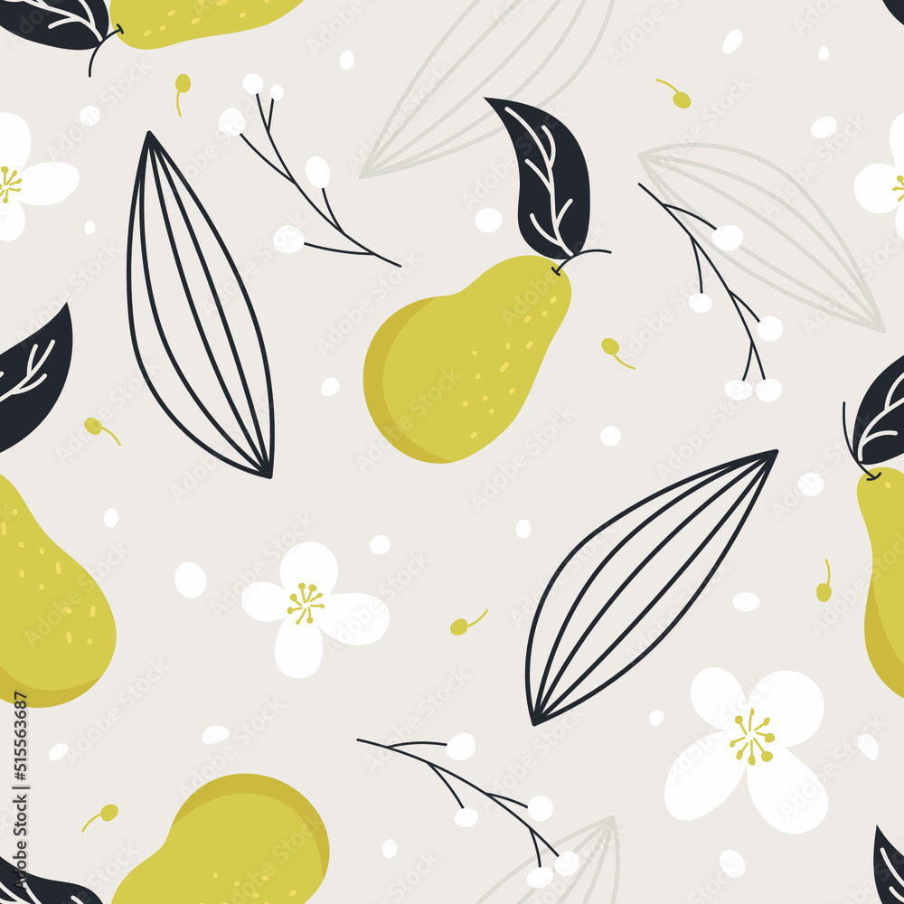 seamless pattern pear with inflorescence seamless pattern pear with inflorescence