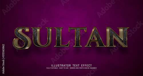 Creative 3d text Sultan, editable gold style effect template