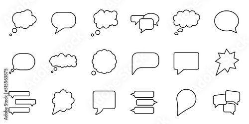 Set of 18 speech bubbles  line vector icons. chat, conversation, talking, think, comment, message.