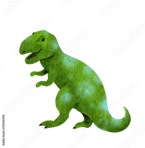 Funny t-rex dinosaur cartoon . Character dino. Watercolor tyrannosaur © zzorik