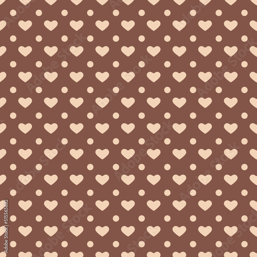 Beige brown background seamless pattern with repeating heart, design for wrapping and wallpaper