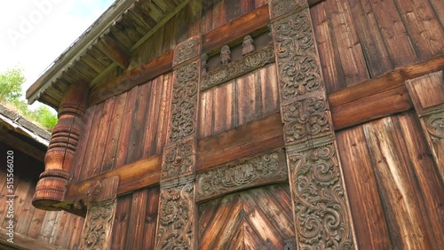 historic 200 year old storehouse kviteseid telemark norway wall carving details tilt up photo