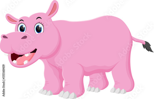 Cartoon cute hippo isolated on white background