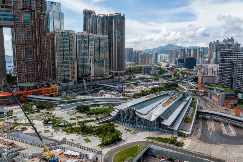 Fototapeta premium Top view of Hong Kong West Kowloon Station