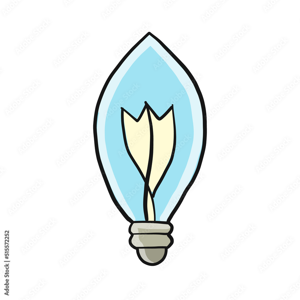 Light bulb isolated on white. Cartoon style. Flat hand drawn art. Symbol of creativity, innovation, inspiration, invention and idea. Sketch for your design. Vector illustration Light bulb isolated on white. Cartoon style. Flat hand drawn art. Symbol of creativity, innovation, inspiration, invention and idea. Sketch for your design. Vector illustration