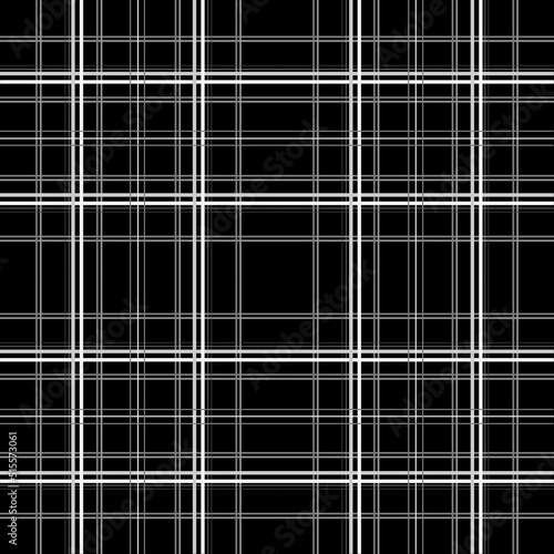 Traditional vector monochrome tartan pattern. Celtic background with white intersecting lines on black background.