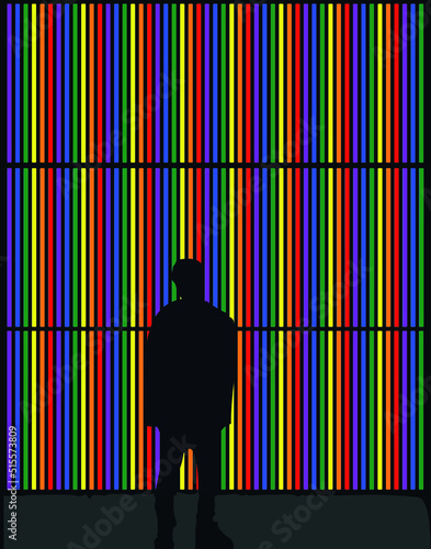 guy in front of a neon panel