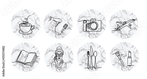Instagram marble lifestyle highlight icon set. Hand drawn neutral story covers for social media