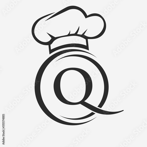 Letter Q Restaurant Logo Template.  Restaurant Logo Concept with Chef Hat Symbol Vector Sign