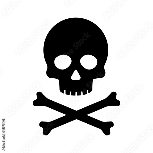 Skull vector icon. Death skull head, bones danger symbol. Horror, toxic poison, pirate game element design. Vector illustration