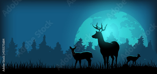 Foto Wild life in nature background, silhouette deer in forest