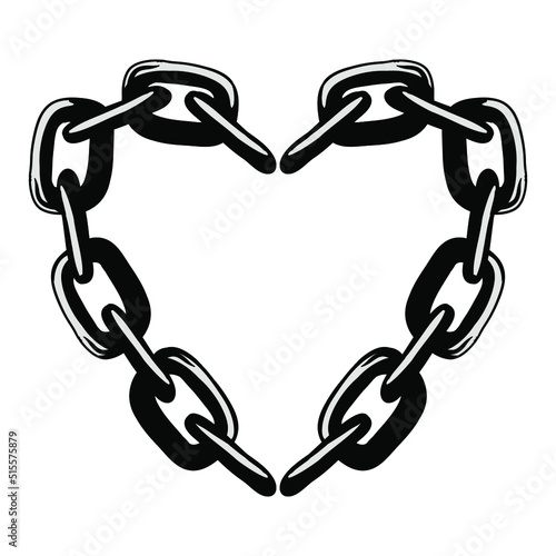 heart chain. T-shirt print for Horror or Halloween. Hand drawing illustration isolated on white background. Vector EPS 10. 