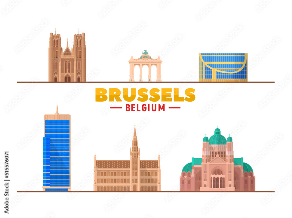 Brussels (Belgium) lanmarks on white background. Vector Illustration. Business travel and tourism concept with modern buildings. Image for presentation, banner, website, belgium
