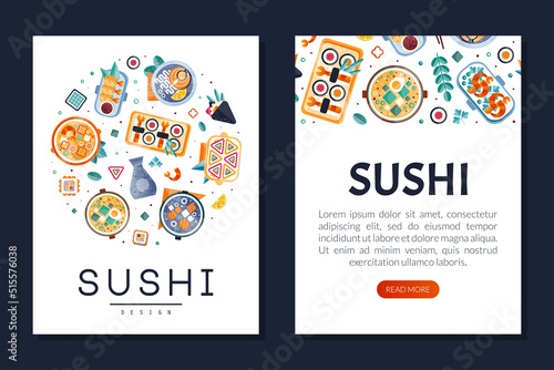 Sushi Food Design with Cooked Japanese Dish Above Vector Template