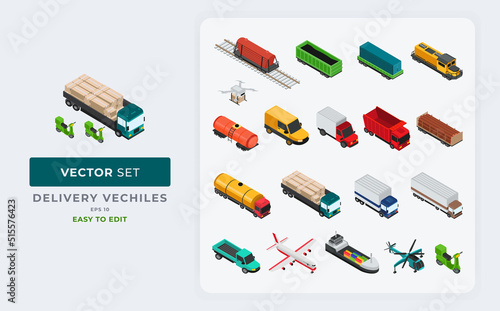 Delivery Vehicle Isometric set of isolated vector graphic elements eps 10.