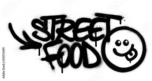 graffiti street food text with icon sprayed over white