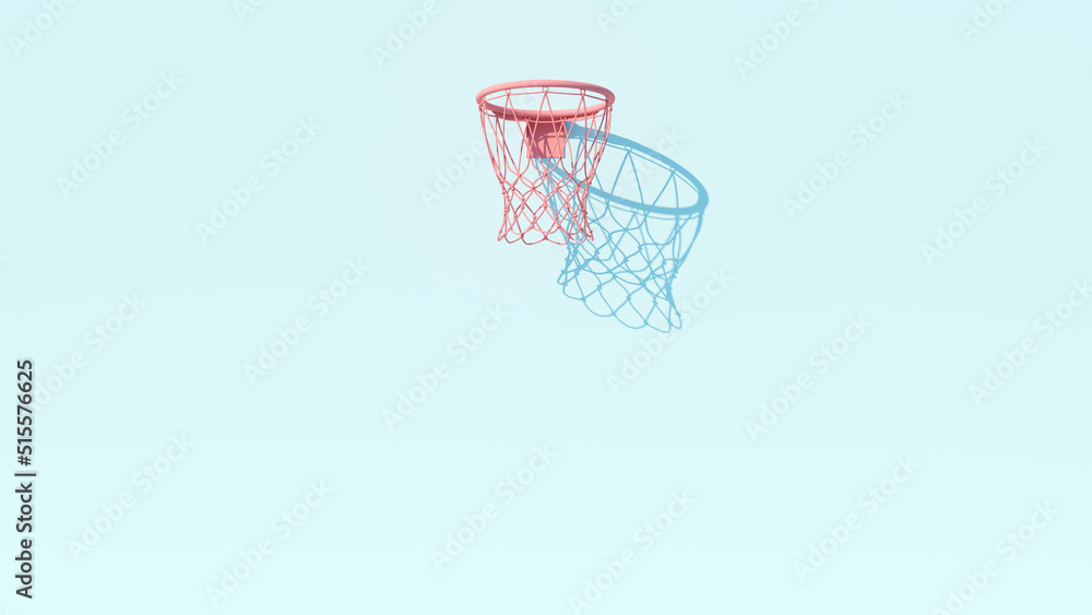 Sunny Pink Basketball Hoop Net with Pastel Blue Wall Outdoors Court Sport 3d illustration render	
