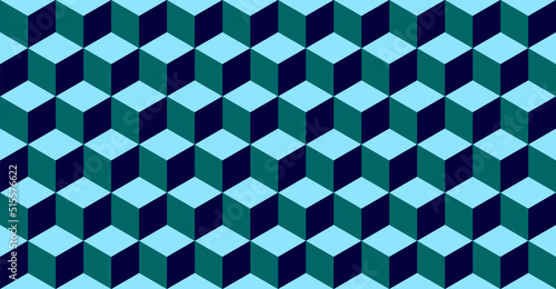 Vector Illustration of isometric cube Seamless pattern Cubes Abstract colorful Background Vector Illustration 3d cube pattern background texture Dark shades of Blue  Geometric graphic pattern Hexagon 