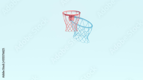 Sunny Pink Basketball Hoop Net with Pastel Blue Wall Outdoors Court Sport 3d illustration render  © paul