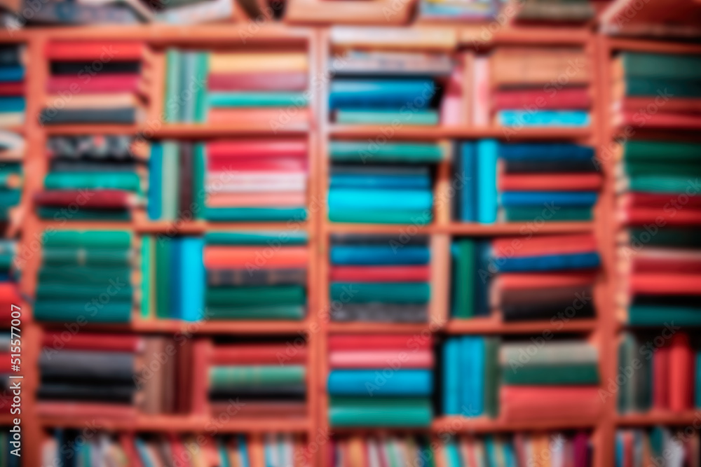 Blurred background from a library with lots of books on the shelves. Education and learning concept Blurred background from a library with lots of books on the shelves. Education and learning concept
