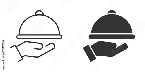 Tray of food Icon. Serve dinner. Covered plate icon. Vector illustration.