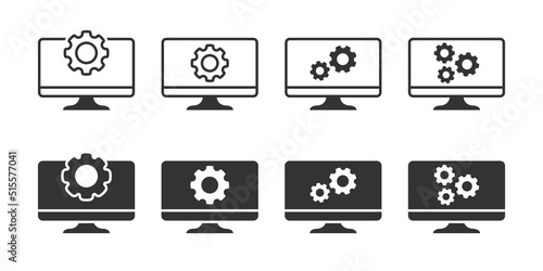 Сomputer settings icons set. Display options symbol. Computer and gear icon. Vector illustration.