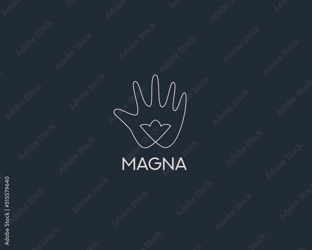 Continuous thin line art of hand holding a flower logo template. Premium bud, orangery vector sign symbol logotype.