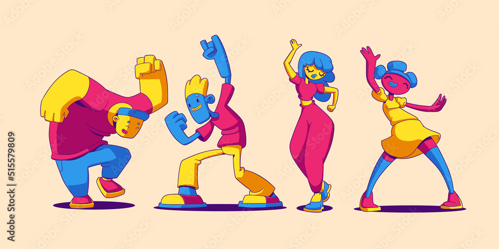 People dance and have fun on party. Vector set illustration in contemporary cartoon style with funny male and female characters, happy persons celebrating holiday together and dancing People dance and have fun on party. Vector set illustration in contemporary cartoon style with funny male and female characters, happy persons celebrating holiday together and dancing