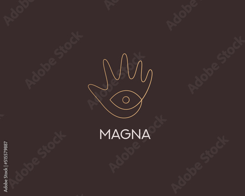 Continuous gradient line art of hand and eye. Premium line art mystic, optic, vision vector sign symbol logotype.