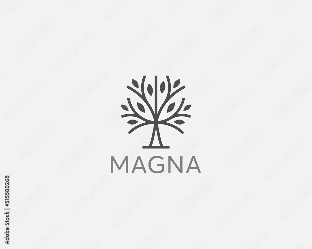 Abstract graceful tree leaves vector icon symbol logo. Park, nature logotype design modern minimal style illustration.