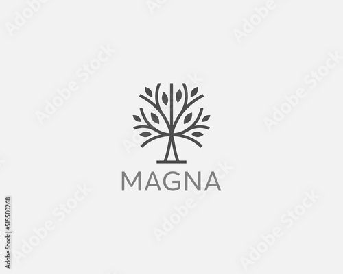 Abstract graceful tree leaves vector icon symbol logo. Park, nature logotype design modern minimal style illustration.