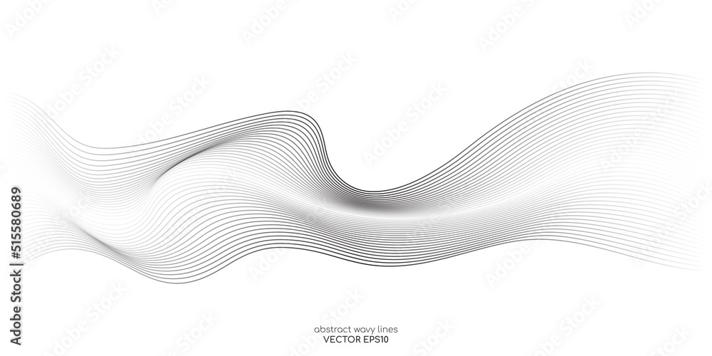 Flowing wave lines pattern halftone gradient curve shape isolated on white background. Vector in concept of technology, science, music, modern.