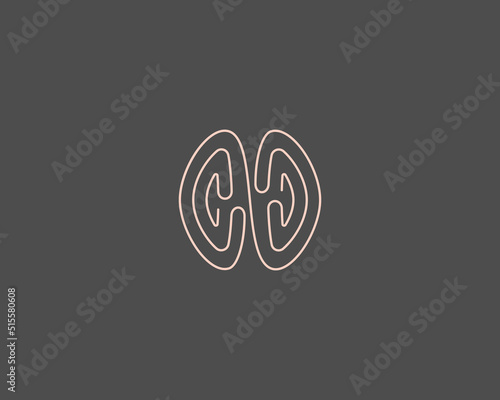 Abstract line art brain logo design. Universal colorful brainstorm, idea, maze logotype concept outline vector emblem sign symbol mark logotype.