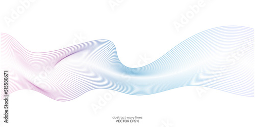 Vector wave lines smooth flowing dynamic blue purple pink gradient isolated on white background for concept of technology, digital, communication, science, music 