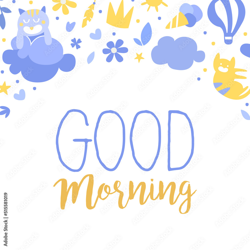Cute Blue Good Morning Text Card Design Vector Template Cute Blue Good Morning Text Card Design Vector Template