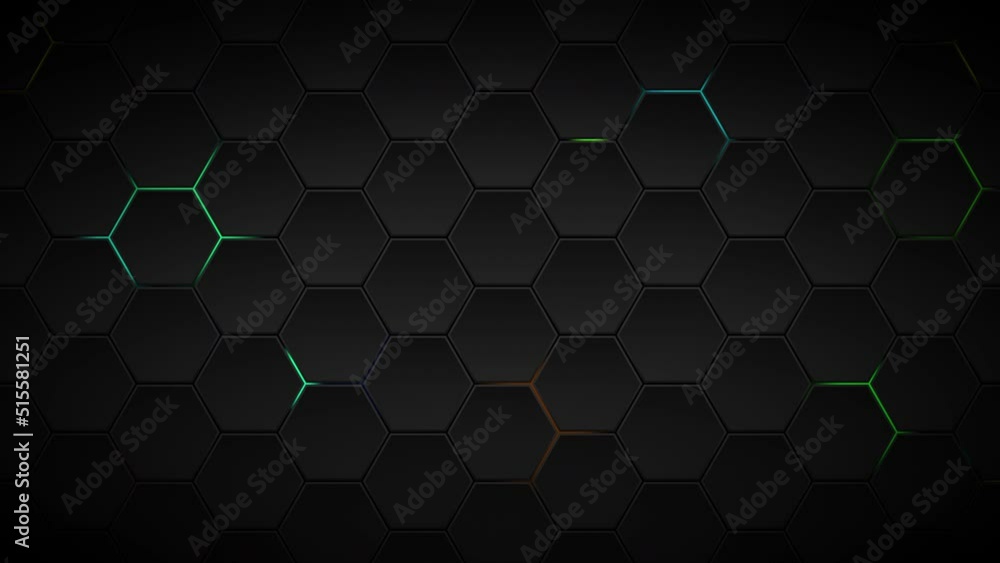 Futuristic Hexagons Surface Loop Multicolor background. Abstract hexagonal surface animation. Neon colors. Seamless loop.