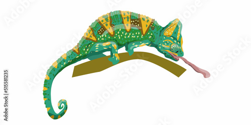 Veiled chameleon is hunting. Realistic vector reptile