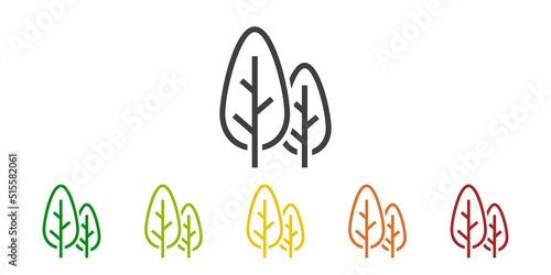 Logo siluetas de árboles geométricos. Vector con líneas en varios colores por las cuatro estaciones