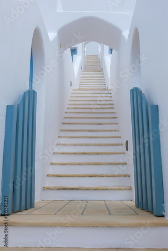 Whitewashed steps of a villa leading upstairs in Imerovigli Santorini 