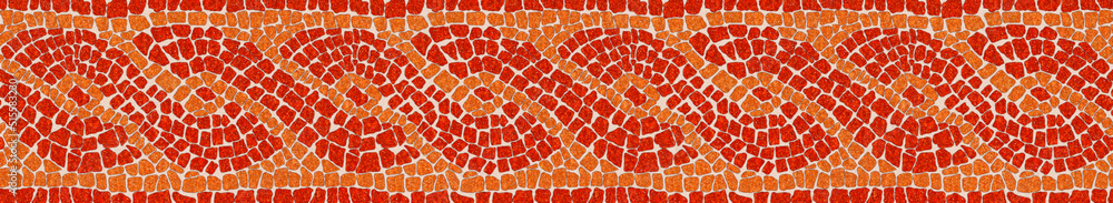 Concept image about italian roman mosaic with circular graphic made of small colored stone tiles - seamless pattern