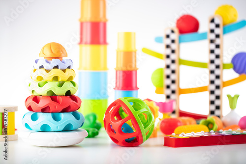 Toy blocks for little babies on white background