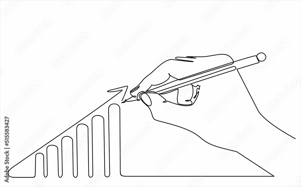 continuous drawing with one line, drawing a graph going up with an ...
