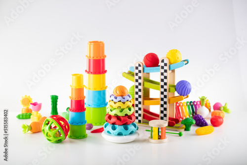 Toy blocks for little babies on white background