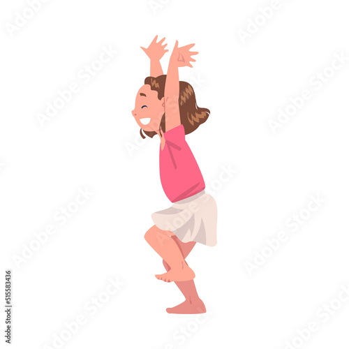 Noisy Little Girl Having Fun Playing and Fooling Around Vector Illustration