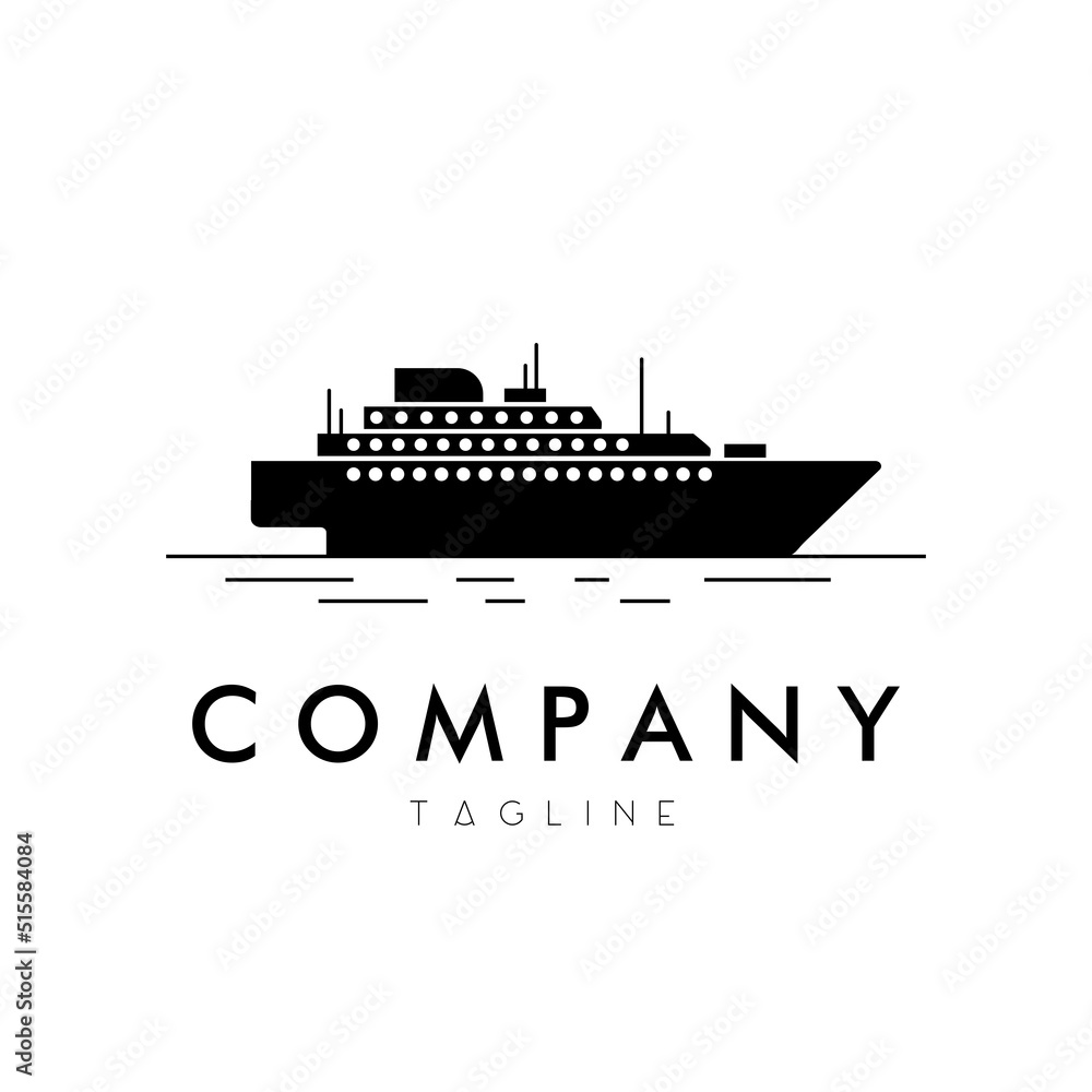 Obraz premium silhouette of a cruise ship in the middle of the ocean vector suitable for identity company logo etc